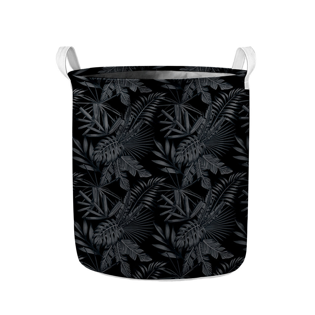 Black Palm Leaf Aloha Pattern Print Collapsible Laundry Basket