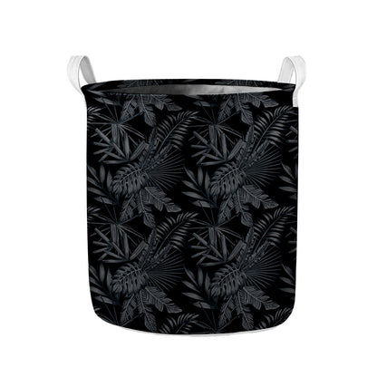 Black Palm Leaf Aloha Pattern Print Collapsible Laundry Basket