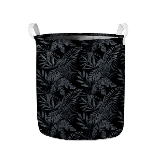 Black Palm Leaf Aloha Pattern Print Collapsible Laundry Basket