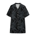 Black Palm Leaf Aloha Pattern Print Cotton Hawaiian Shirt