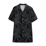 Black Palm Leaf Aloha Pattern Print Cotton Hawaiian Shirt