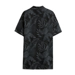 Black Palm Leaf Aloha Pattern Print Cotton Hawaiian Shirt