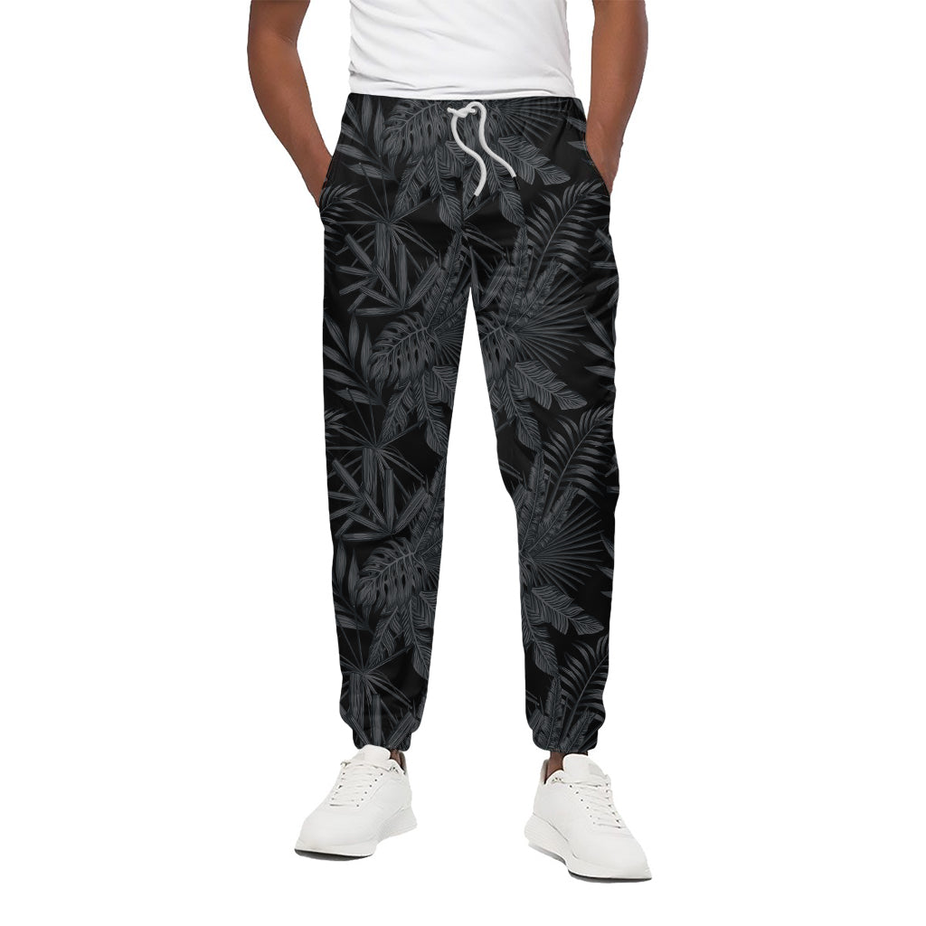 Black Palm Leaf Aloha Pattern Print Cotton Pants