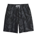 Black Palm Leaf Aloha Pattern Print Cotton Shorts