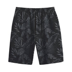 Black Palm Leaf Aloha Pattern Print Cotton Shorts