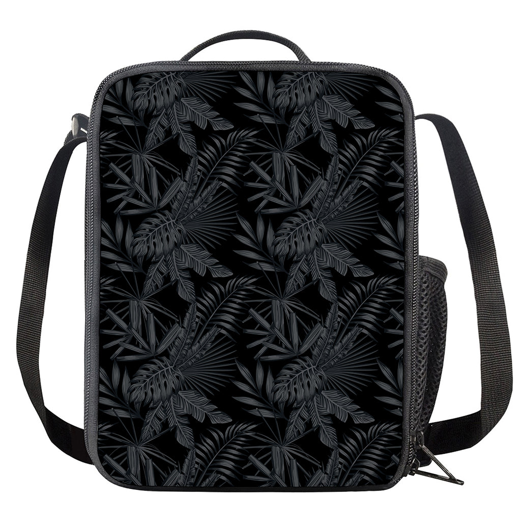 Black Palm Leaf Aloha Pattern Print Crossbody Lunch Bag