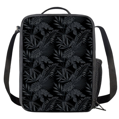 Black Palm Leaf Aloha Pattern Print Crossbody Lunch Bag