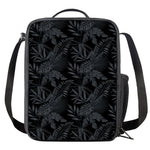 Black Palm Leaf Aloha Pattern Print Crossbody Lunch Bag
