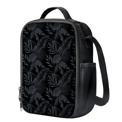 Black Palm Leaf Aloha Pattern Print Crossbody Lunch Bag