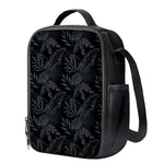 Black Palm Leaf Aloha Pattern Print Crossbody Lunch Bag