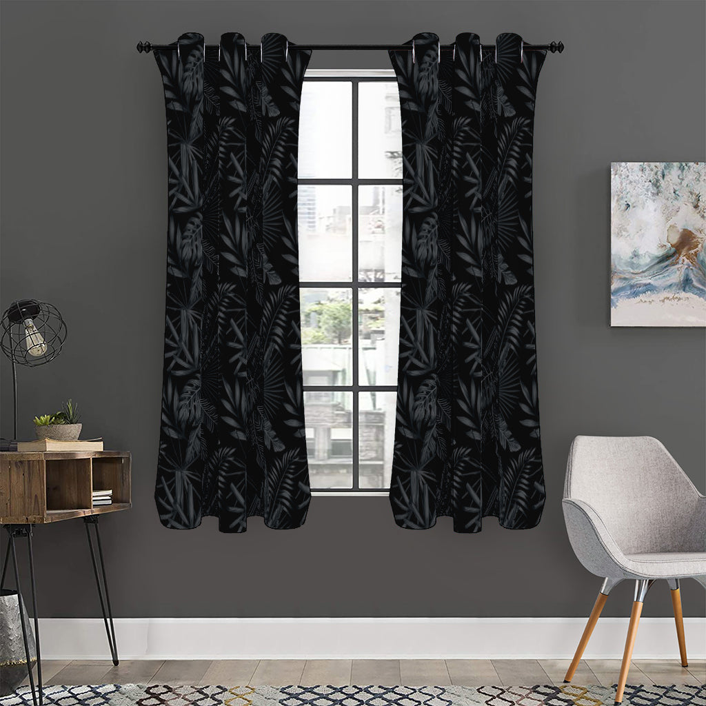 Black Palm Leaf Aloha Pattern Print Curtain