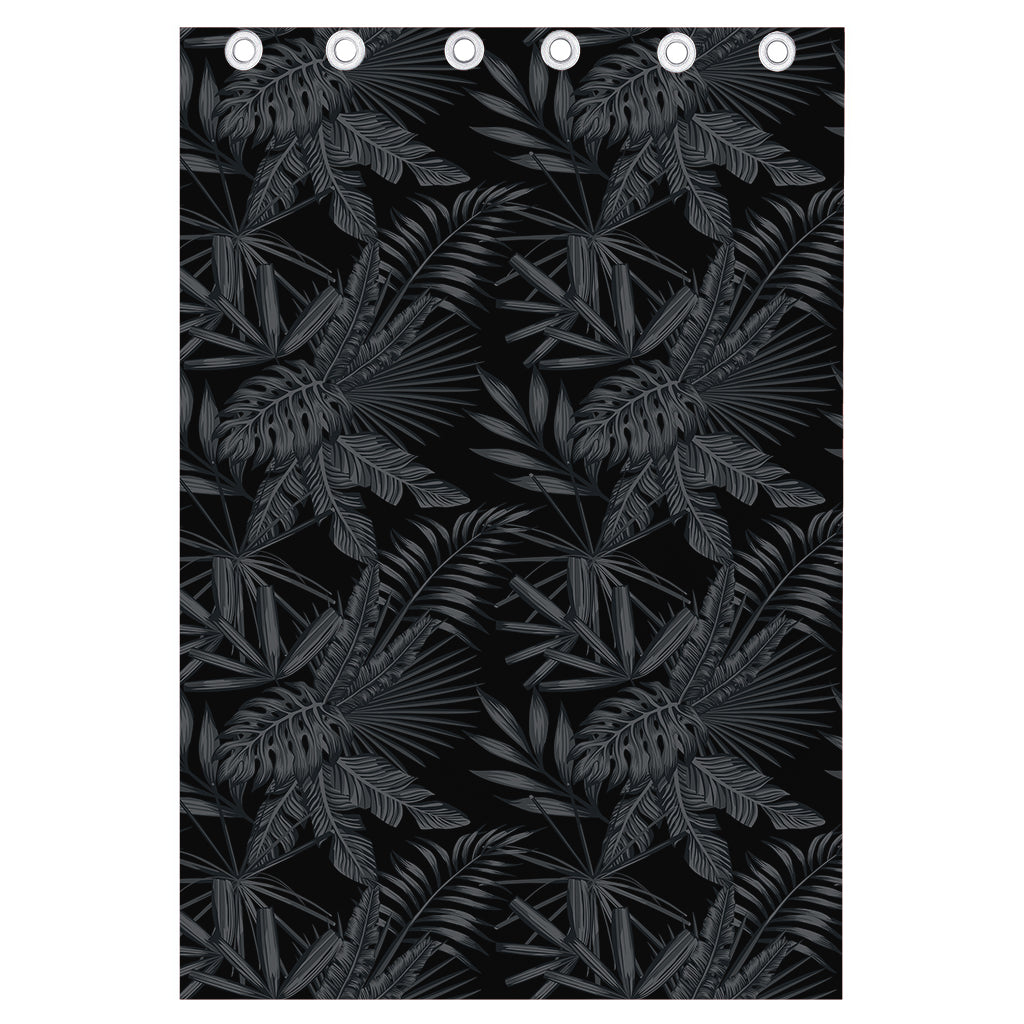 Black Palm Leaf Aloha Pattern Print Curtain