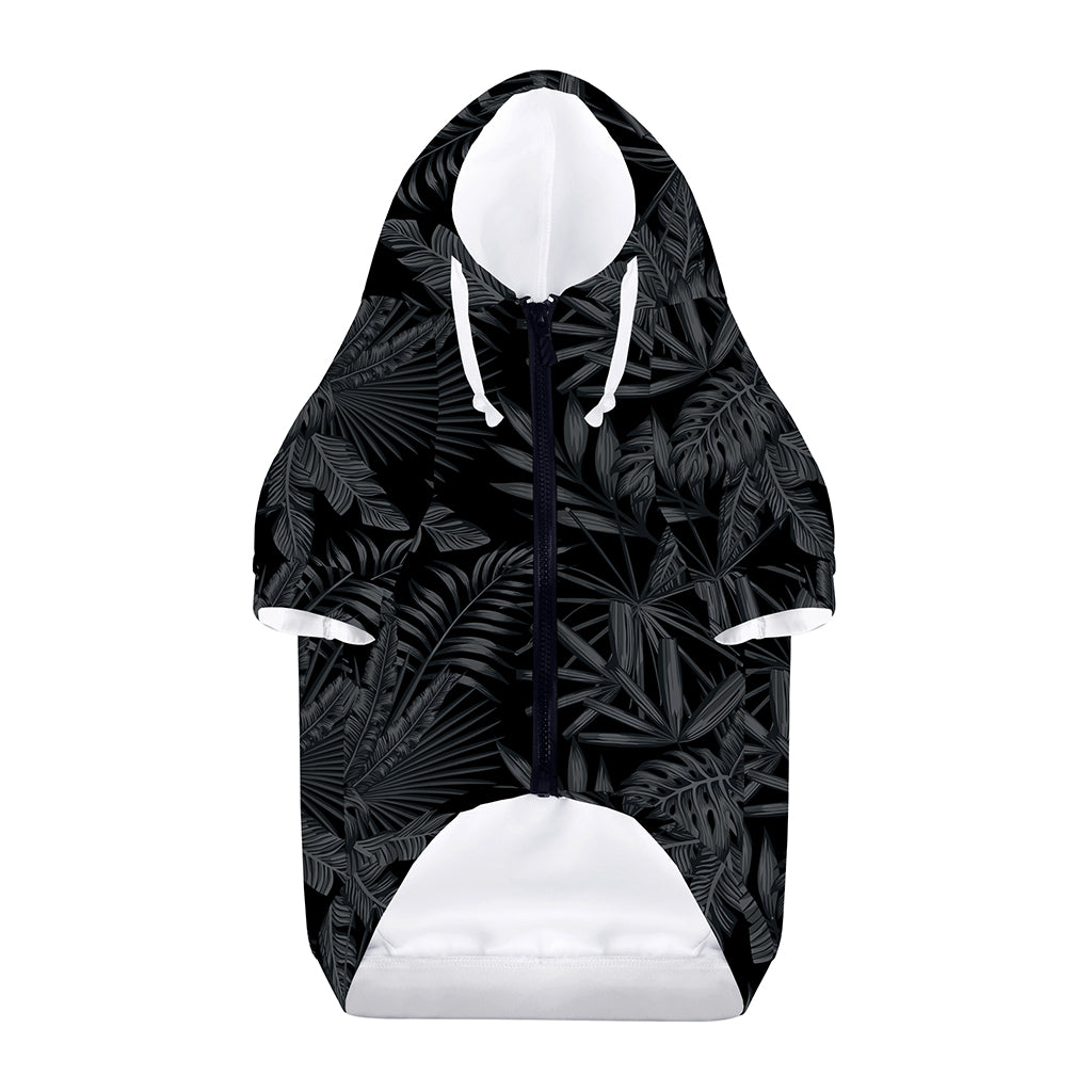 Black Palm Leaf Aloha Pattern Print Dog Zip Up Hoodie