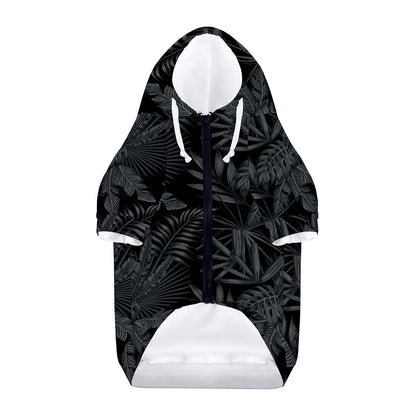 Black Palm Leaf Aloha Pattern Print Dog Zip Up Hoodie
