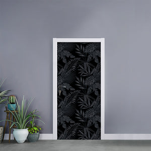 Black Palm Leaf Aloha Pattern Print Door Sticker