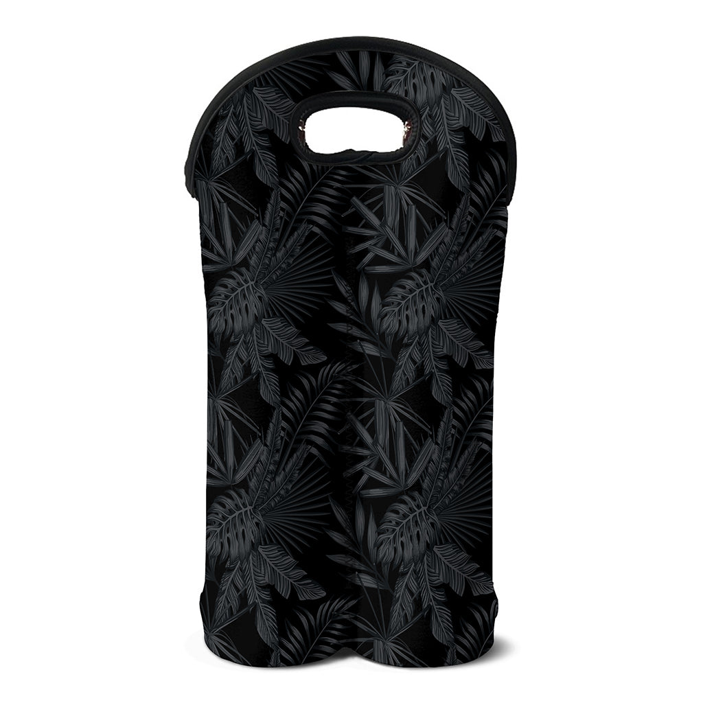 Black Palm Leaf Aloha Pattern Print Double Neoprene Wine Tote