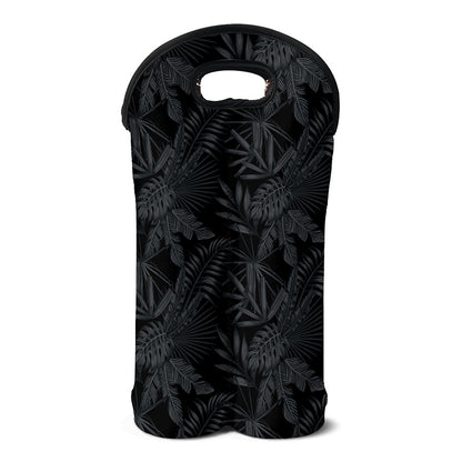 Black Palm Leaf Aloha Pattern Print Double Neoprene Wine Tote