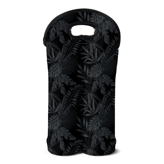 Black Palm Leaf Aloha Pattern Print Double Neoprene Wine Tote