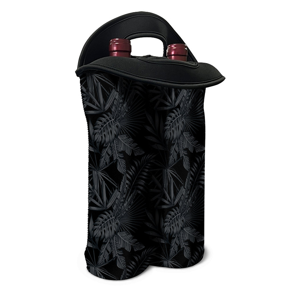 Black Palm Leaf Aloha Pattern Print Double Neoprene Wine Tote