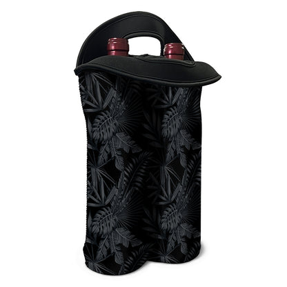Black Palm Leaf Aloha Pattern Print Double Neoprene Wine Tote