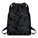 Black Palm Leaf Aloha Pattern Print Drawstring Backpack