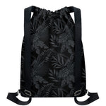 Black Palm Leaf Aloha Pattern Print Drawstring Backpack