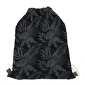 Black Palm Leaf Aloha Pattern Print Drawstring Bag