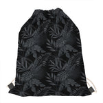 Black Palm Leaf Aloha Pattern Print Drawstring Bag