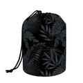 Black Palm Leaf Aloha Pattern Print Drawstring Makeup Bag