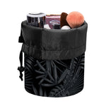 Black Palm Leaf Aloha Pattern Print Drawstring Makeup Bag