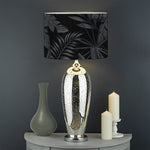Black Palm Leaf Aloha Pattern Print Drum Lamp Shade
