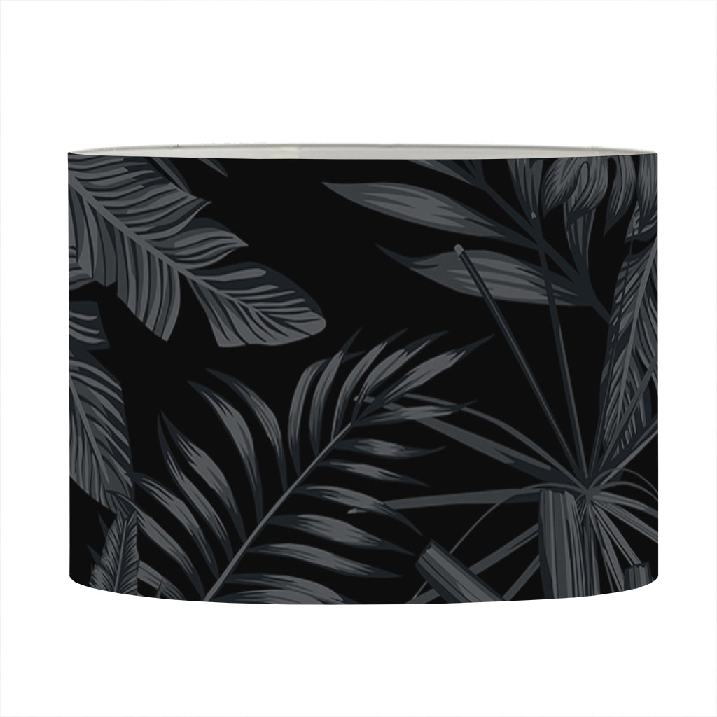 Black Palm Leaf Aloha Pattern Print Drum Lamp Shade