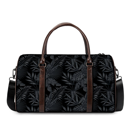 Black Palm Leaf Aloha Pattern Print Duffle Bag