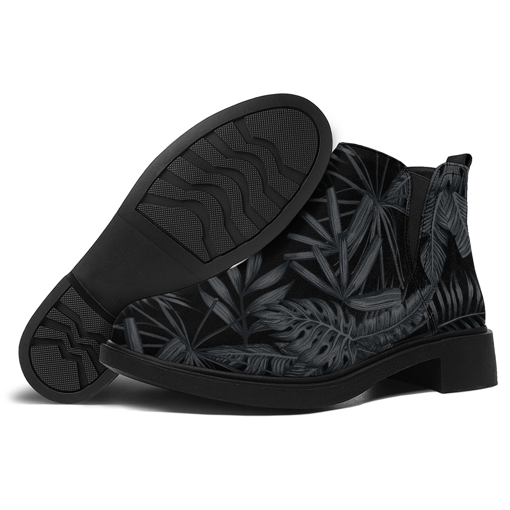 Black Palm Leaf Aloha Pattern Print Flat Ankle Boots