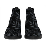 Black Palm Leaf Aloha Pattern Print Flat Ankle Boots