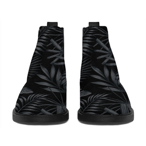 Black Palm Leaf Aloha Pattern Print Flat Ankle Boots