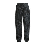 Black Palm Leaf Aloha Pattern Print Fleece Lined Knit Pants