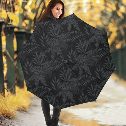 Black Palm Leaf Aloha Pattern Print Foldable Umbrella