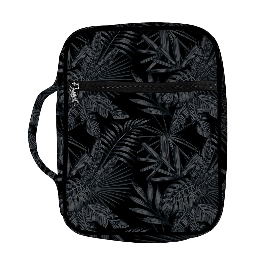 Black Palm Leaf Aloha Pattern Print Front Pocket Bible Bag