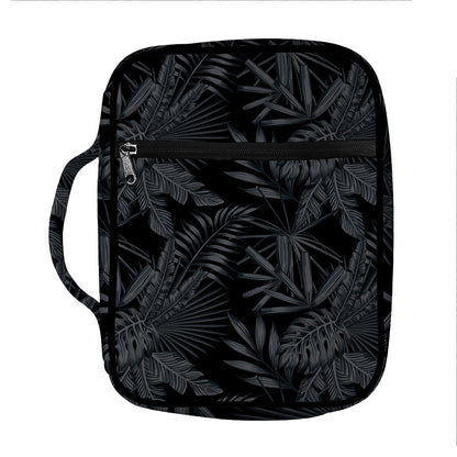 Black Palm Leaf Aloha Pattern Print Front Pocket Bible Bag