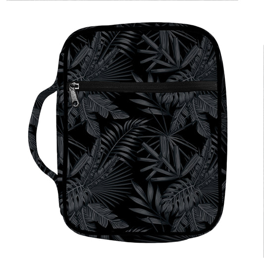 Black Palm Leaf Aloha Pattern Print Front Pocket Bible Bag