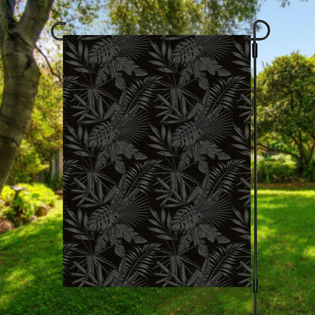 Black Palm Leaf Aloha Pattern Print Garden Flag