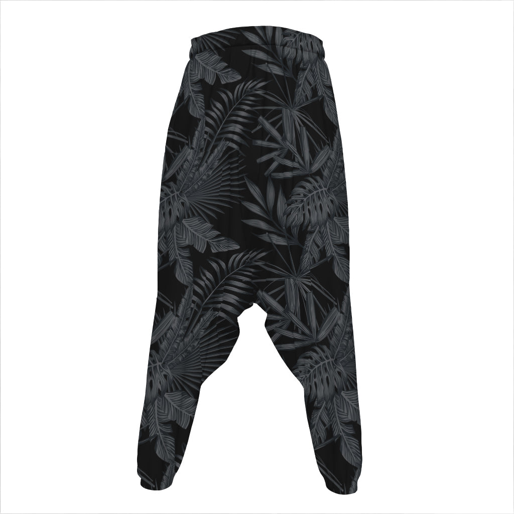 Black Palm Leaf Aloha Pattern Print Hammer Pants