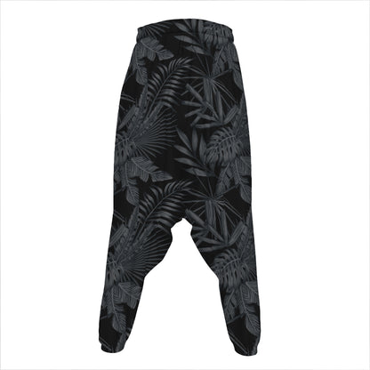 Black Palm Leaf Aloha Pattern Print Hammer Pants