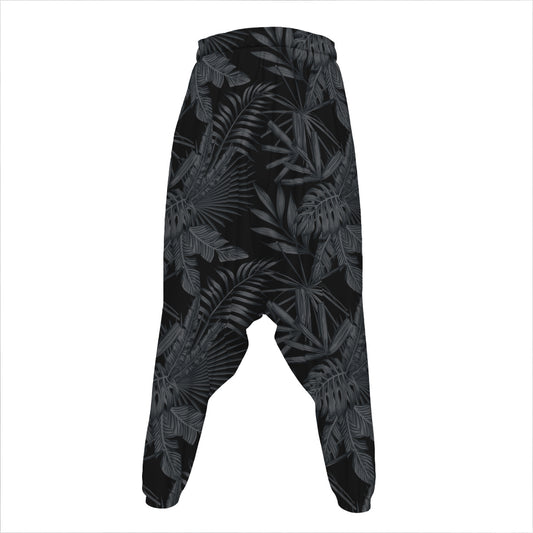 Black Palm Leaf Aloha Pattern Print Hammer Pants