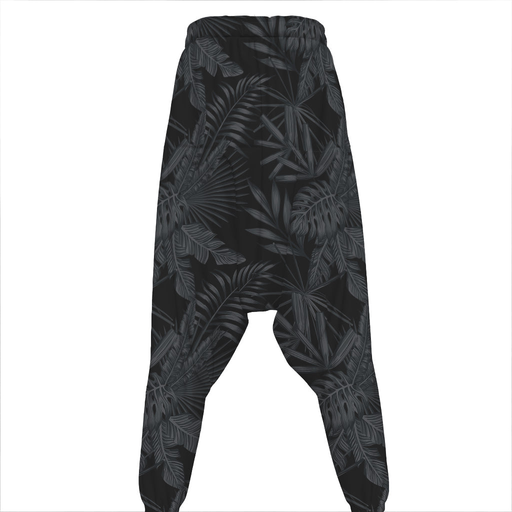 Black Palm Leaf Aloha Pattern Print Hammer Pants