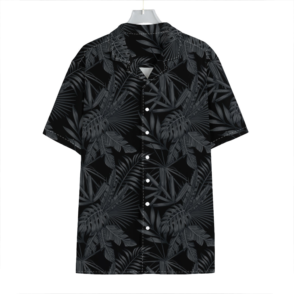 Black Palm Leaf Aloha Pattern Print Hawaiian Shirt