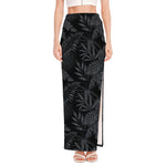 Black Palm Leaf Aloha Pattern Print High Slit Maxi Skirt