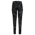 Black Palm Leaf Aloha Pattern Print High-Waisted Pocket Leggings