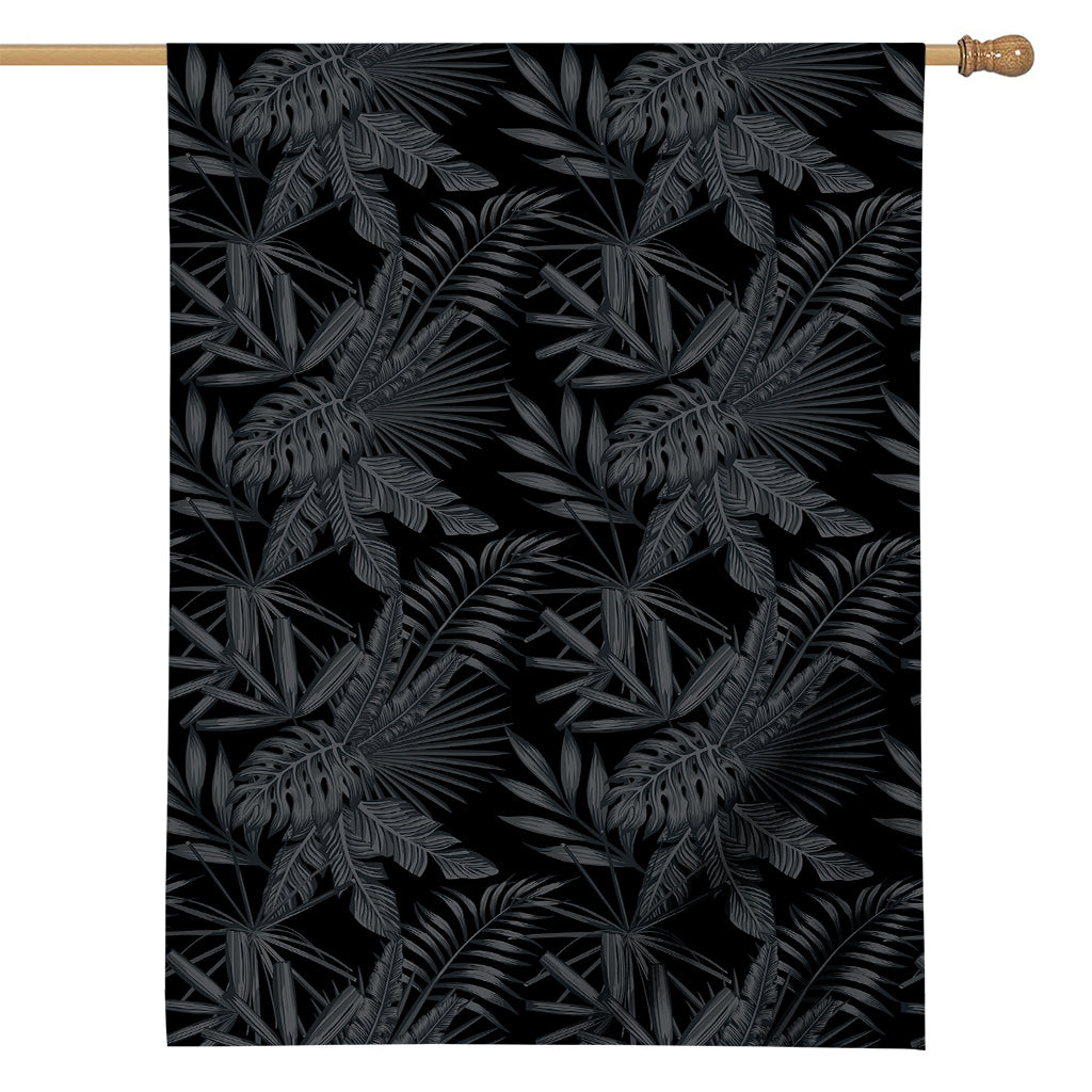 Black Palm Leaf Aloha Pattern Print House Flag